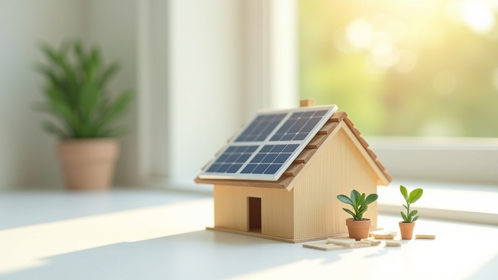 Équipe de collaborateurs réunis autour d'une table de travail dans un bureau moderne avec écrans et panneaux solaires visibles par la fenêtre