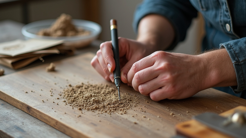Personne en train de suivre un cours de bricolage en ligne sur un ordinateur portable, entourée d'outils et de matériaux de bricolage