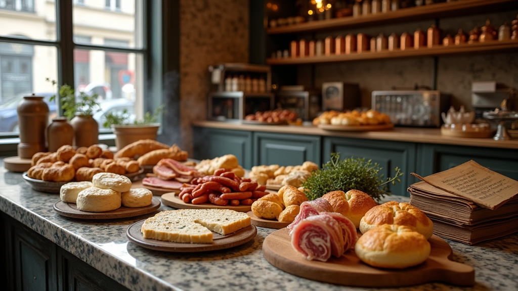 Vitrine de la pâtisserie de la Maison Pou avec des créations colorées et artistiques
