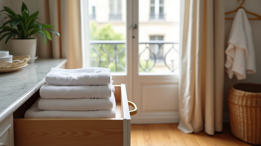Linge de maison étalé sur un lit pour réaliser un inventaire complet