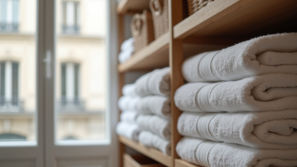 Appartement parisien moderne avec rangement de linge optimisé dans une commode et armoire