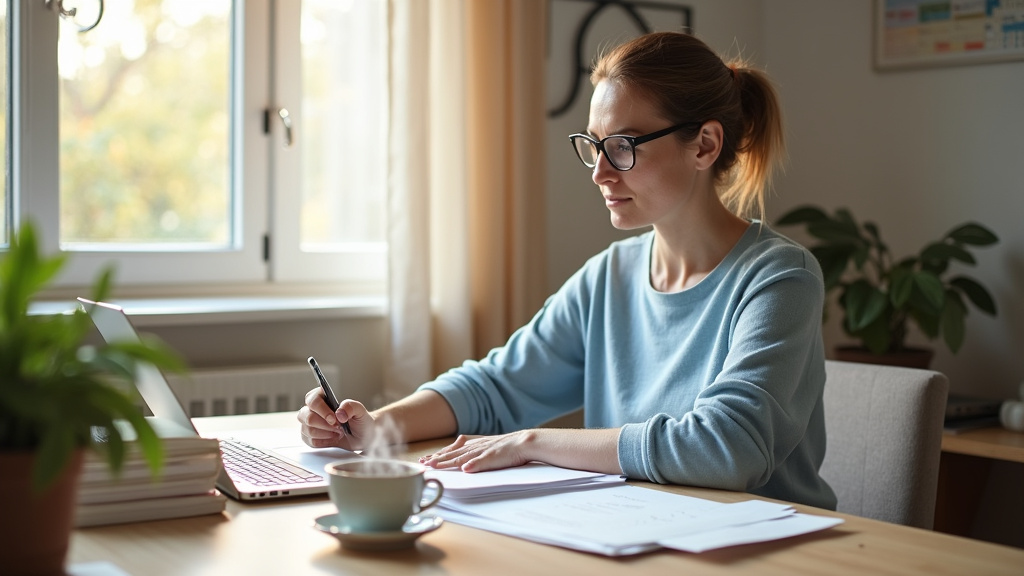 Assistant administratif à domicile aidant un client avec un ordinateur portable pour des démarches en ligne